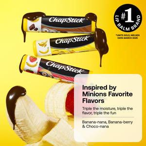 Chapstick Minions Banana-nana 3CT by Chapstick SBC lip balm tubes in yellow and brown with banana-nana flavor