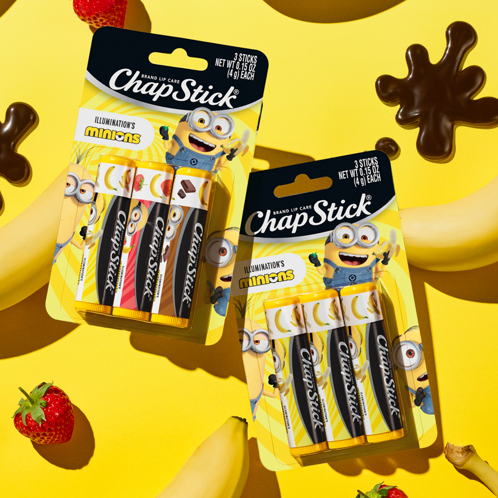 Chapstick Minions Banana-nana 3CT Chapstick SBC lip balm 3 pack in yellow tube packaging