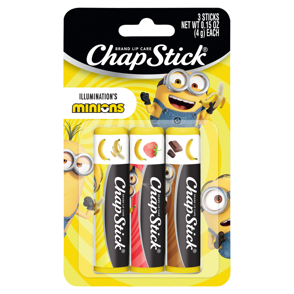 Chapstick Minions Banana-nana 3CT Chapstick SBC lip balm 3 pack in yellow tube packaging