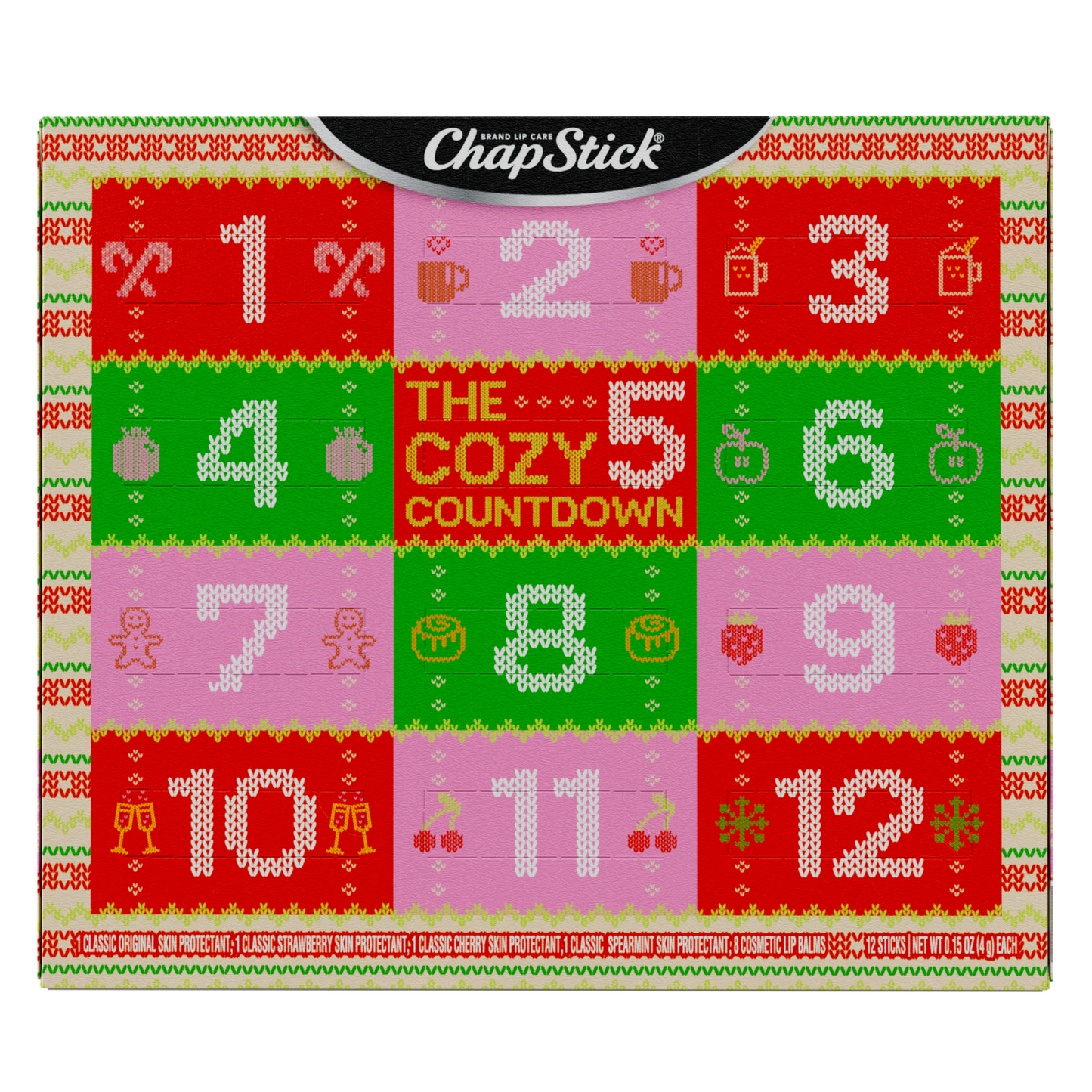 ChapStick Limited Edition 12 Days Advent Calendar Lip Balm Holiday Gift Set, (12 Sticks)