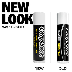 ChapStick Classic Original lip balm tubes shown as new and old versions