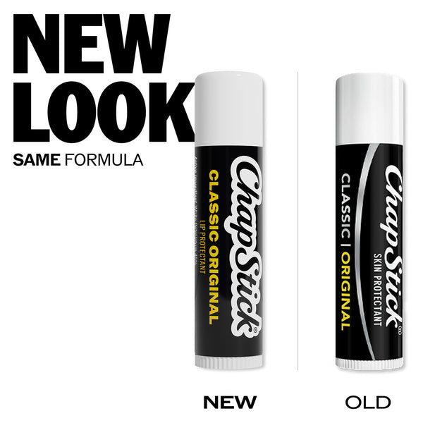 ChapStick Classic Original lip balm tubes shown as new and old versions