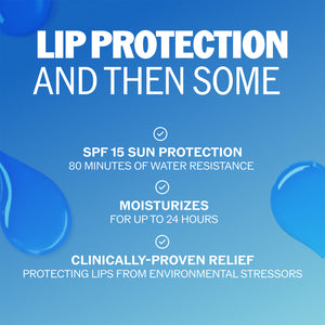 ChapStick Moisture+ SPF 15 lip balm benefits graphic: SPF 15 and up to 24 hours