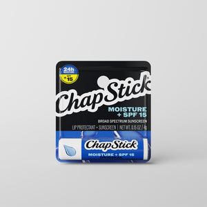 ChapStick lip balm tin with blue label, SPF 15, moisturizing lip protection