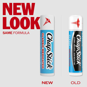 ChapStick classic medicated lip balm tube comparison showing new and old