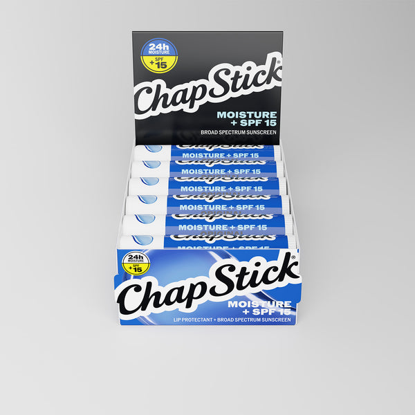 ChapStick moisture lip balm SPF 15 display pack with stacked containers