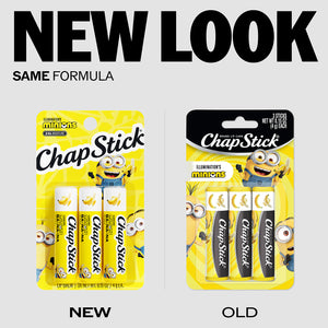 ChapStick Minions lip balm blister packs comparing old and new label designs