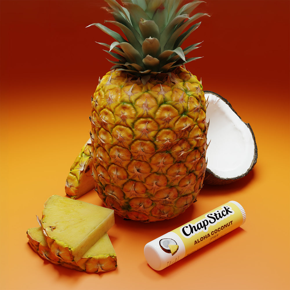 ChapStick Aloha Coconut lip balm display box with multiple tubes.