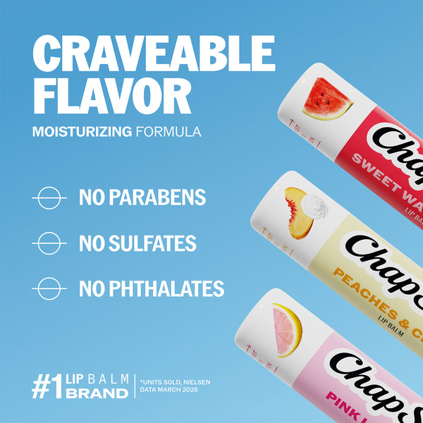 ChapStick Craveable Flavor graphic with Summer lip balm sticks and no parabens