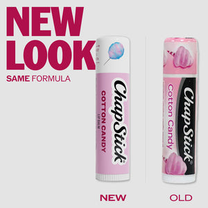 Cotton candy lip balm tubes, new and old versions shown side by side