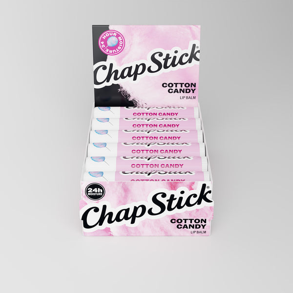 ChapStick cotton candy lip balm in pink retail box, stick-style balm