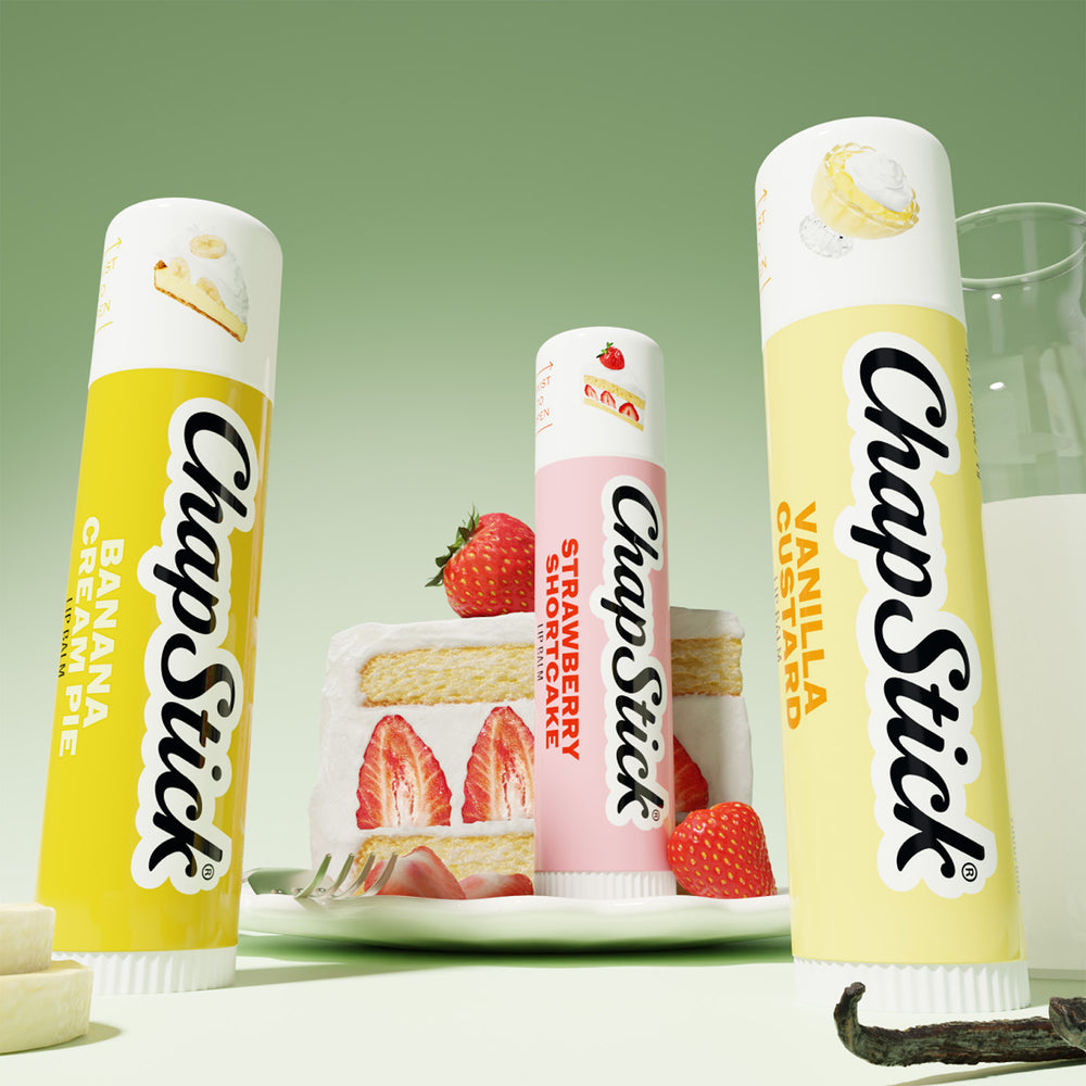 ChapStick Vintage Desserts lip balm 3-pack blister with banana and strawberry tubes