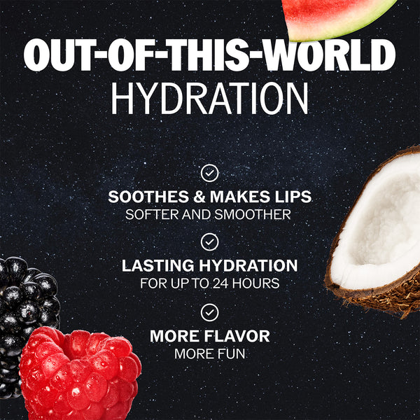 ChapStick Taste of Space hydration promo with watermelon and berry flavor graphics