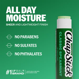 ChapStick Classic Spearmint lip balm tube with green cap on promotional card