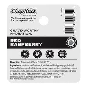 Red raspberry lip balm back label panel on ChapStick tube