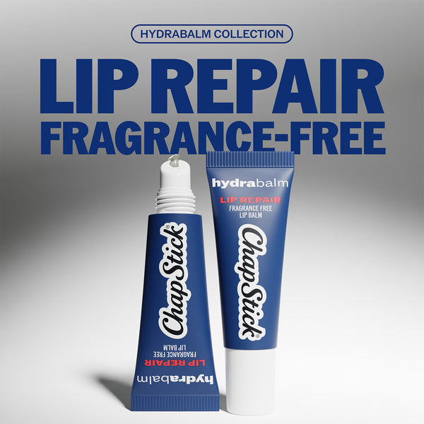 Fragrance-free lip repair balm tubes, blue with white cap