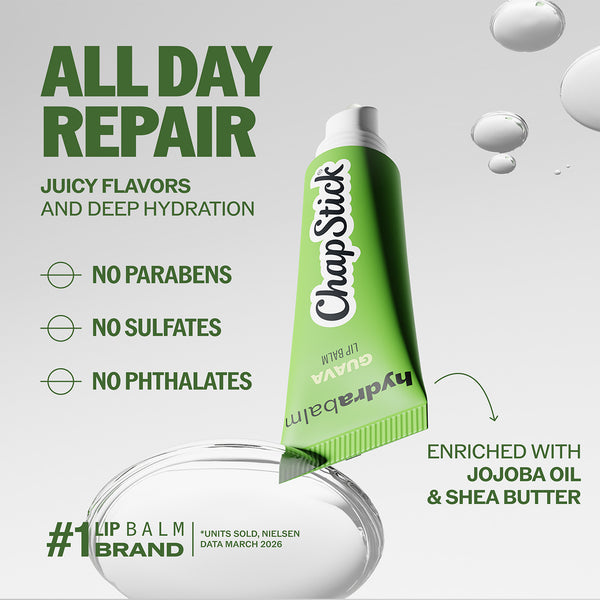 ChapStick Hydrabalm lip balm squeeze tube, green flavor, enriched with jojoba oil and shea
