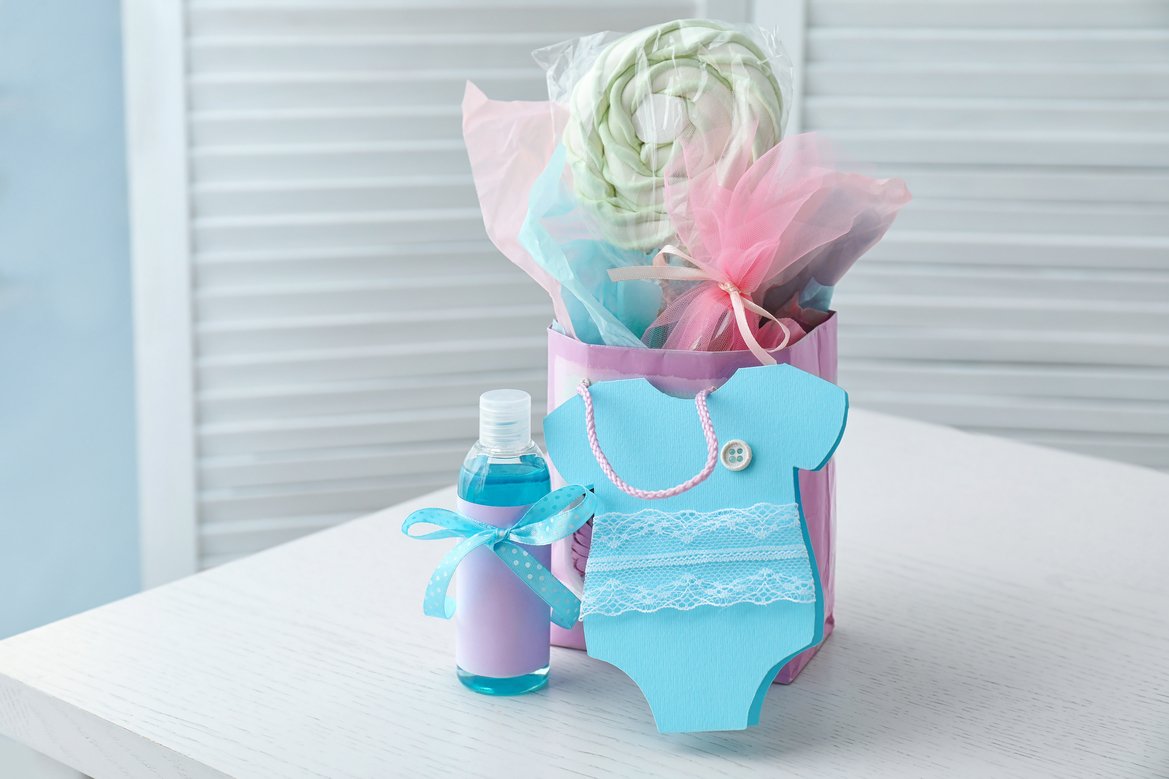gift bag with baby shower gifts